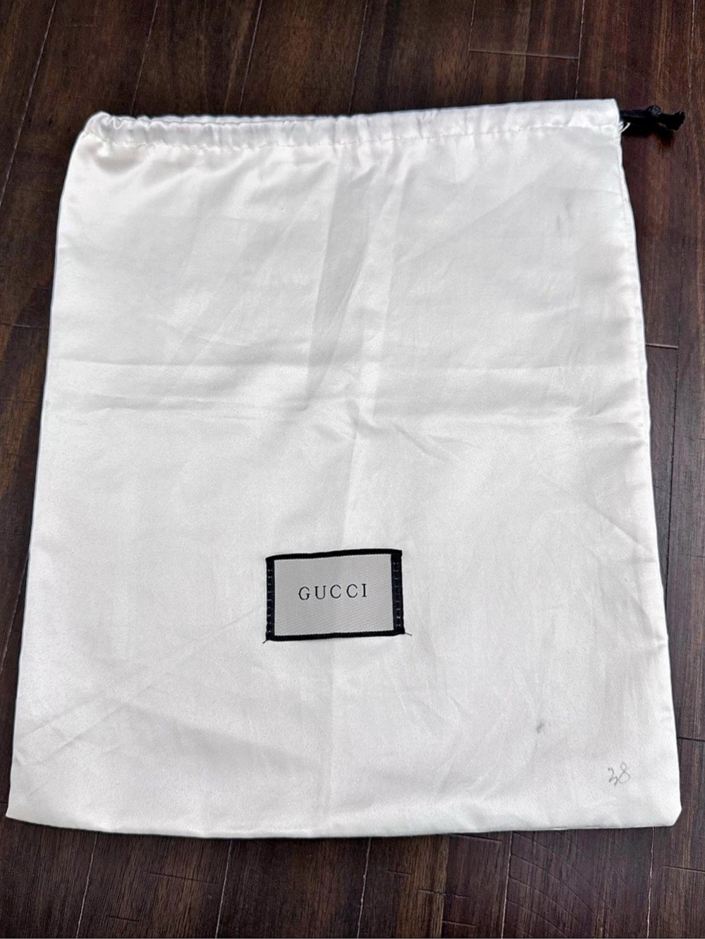 Gucci White Dust Bag Drawstring Pouch Logo Accent Designer 1 Piece size 14x11.5